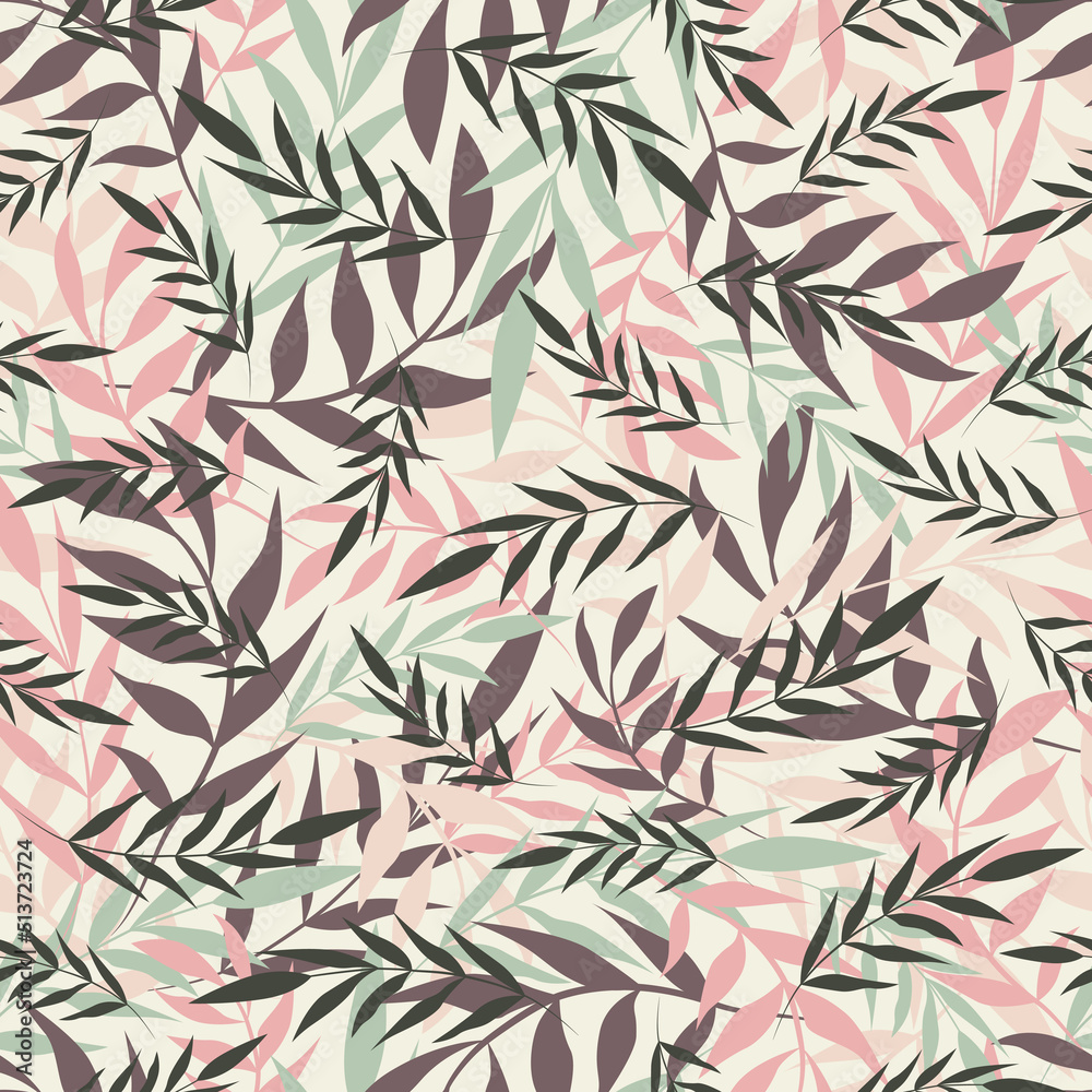 Tropical floral pattern. Summer background with leaves. Vector seamless fabric pattern Tropical floral pattern. Summer background with leaves. Vector seamless fabric pattern