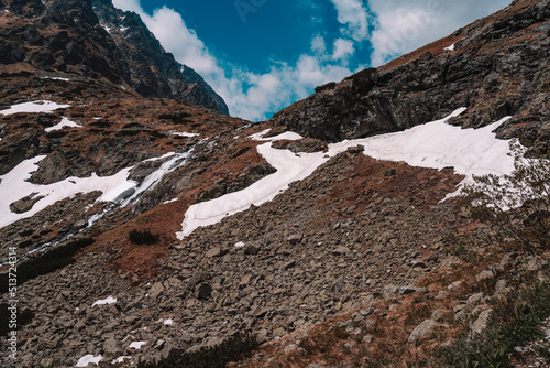 View of High Tatras mountain range near Velické pleso. 