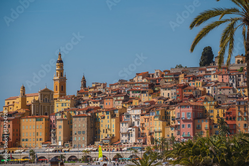 Beautiful view of Menton and its colorful buildings/France