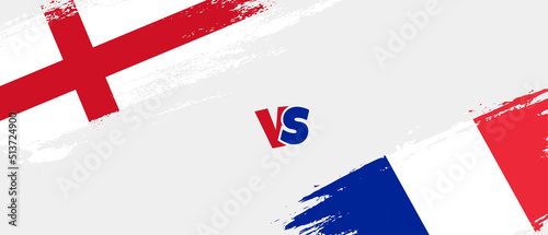 Creative England vs France brush flag illustration. Artistic brush style two country flags relationship background