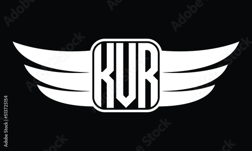 KVR three Letter Wings Flying Initial wing symbol minimalist creative concept flag icon professional logo design Vector template with abstract black and white tattoo photo