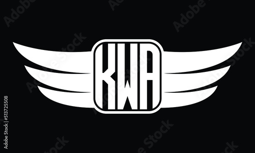 KWA three Letter Wings Flying Initial wing symbol minimalist creative concept flag icon professional logo design Vector template with abstract black and white tattoo