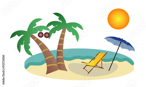 Insel Szene mit Palmen, Liegestuhl und Sonnenschirm