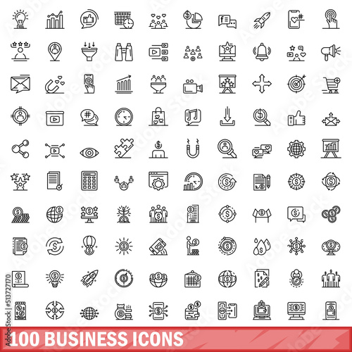 100 business icons set. Outline illustration of 100 business icons vector set isolated on white background