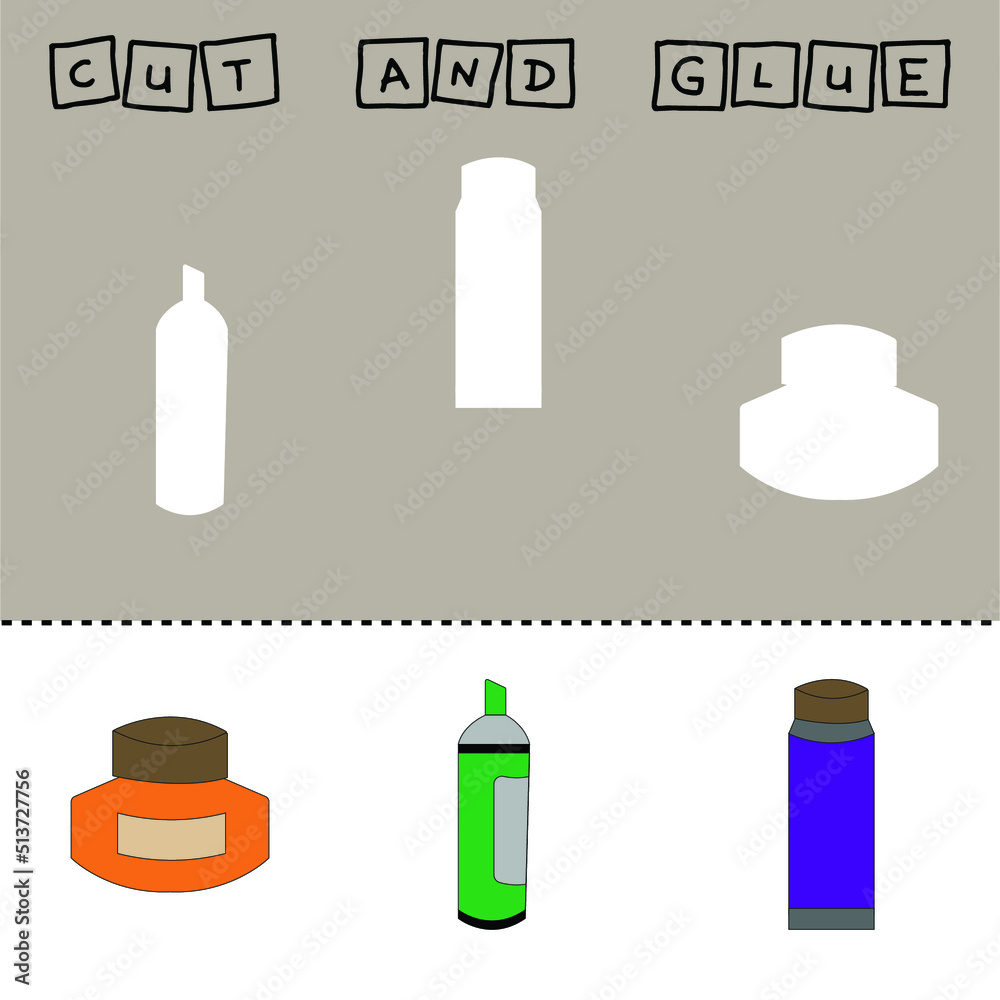 worksheet vector design, the task is to cut and glue a piece on school stationery. Logic game for children. worksheet vector design, the task is to cut and glue a piece on school stationery. Logic game for children.
