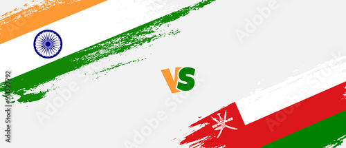 Creative India vs Oman brush flag illustration. Artistic brush style two country flags relationship background