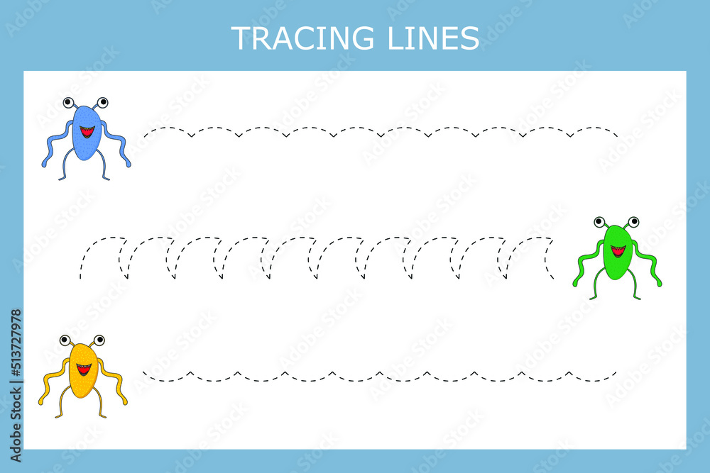 Developing an activity for children, the tracing  the lines of cute monsters. Logic game for children.