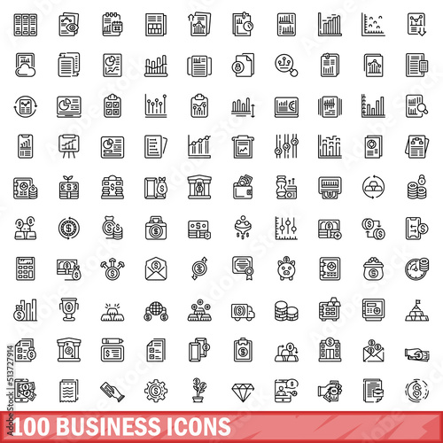 100 business icons set. Outline illustration of 100 business icons vector set isolated on white background