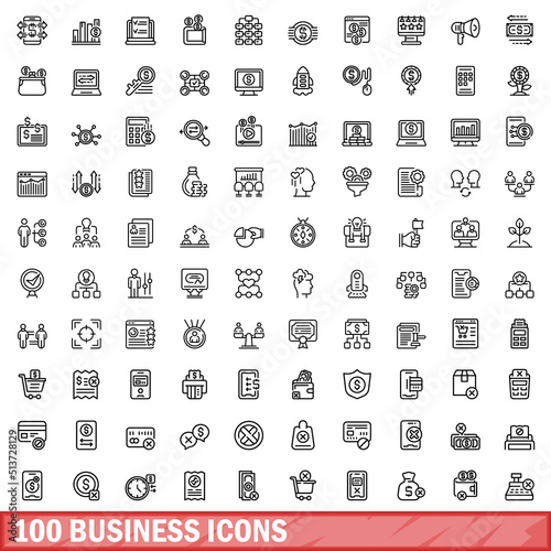 100 business icons set. Outline illustration of 100 business icons vector set isolated on white background