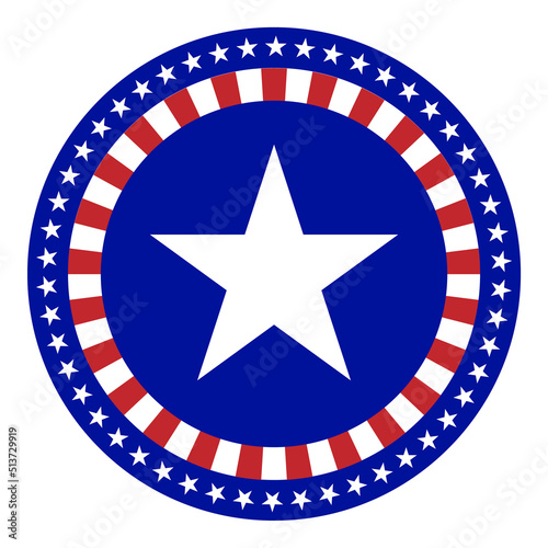 4th of July Usa independence day icon design with red stripes. 50 stars round frame and a big white star in the middle.