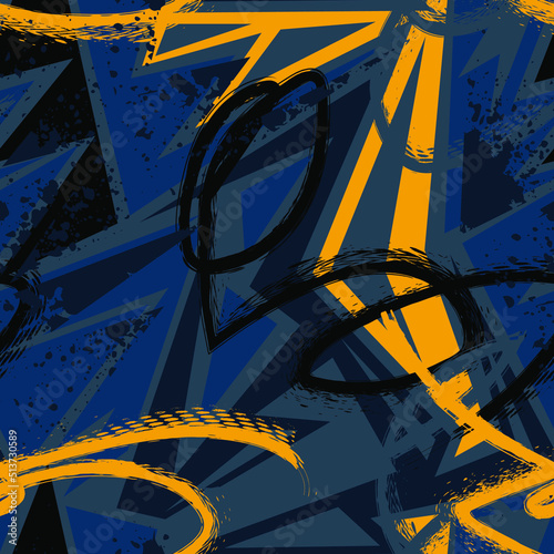 Seamless abstract urban pattern with curved geometry elements and grunge wave lines