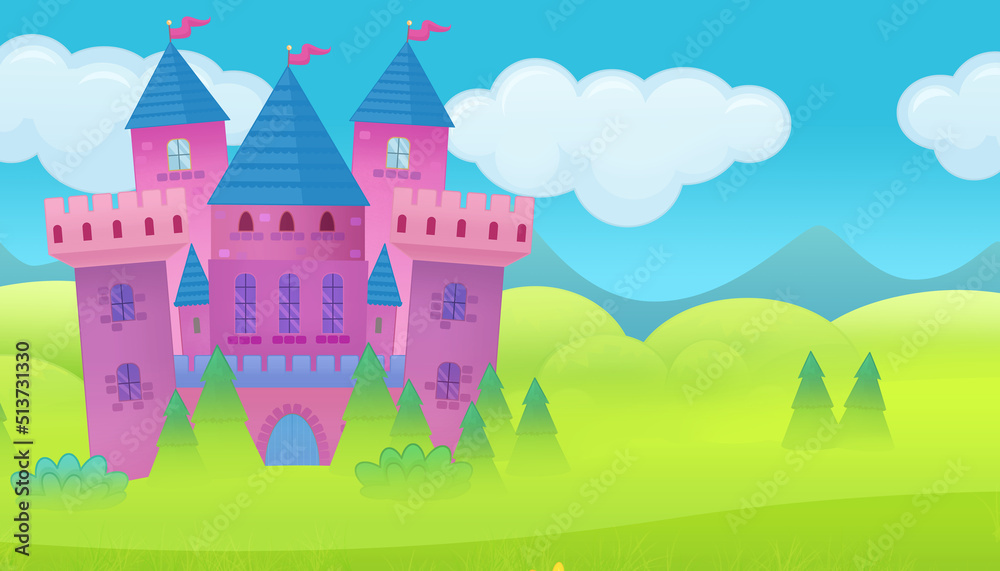 Cartoon scene beautiful castle in the forest illustration Stock ...