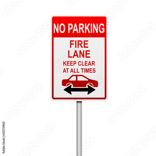 No parking fire lane sign isolated on white background vector illustration.