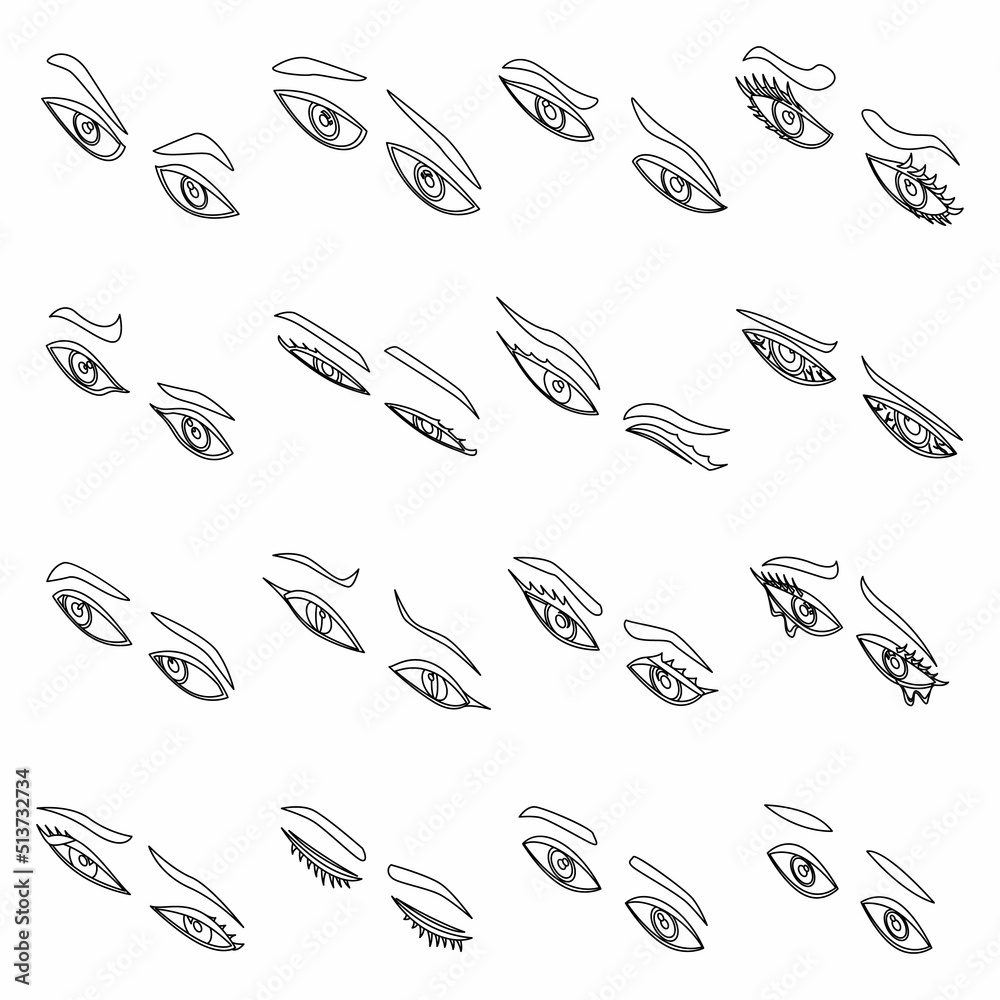Eyes icons set. Isometric set of eyes vector icons thin line outline on white isolated Eyes icons set. Isometric set of eyes vector icons thin line outline on white isolated