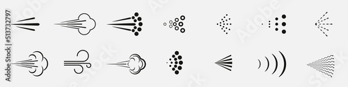 Spray big set icons. Spray of water, perfume, paint or deodorant spray.