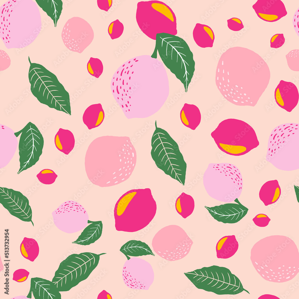 Lemon blooms vector seamless pattern on beige background Lemon blooms vector seamless pattern on beige background