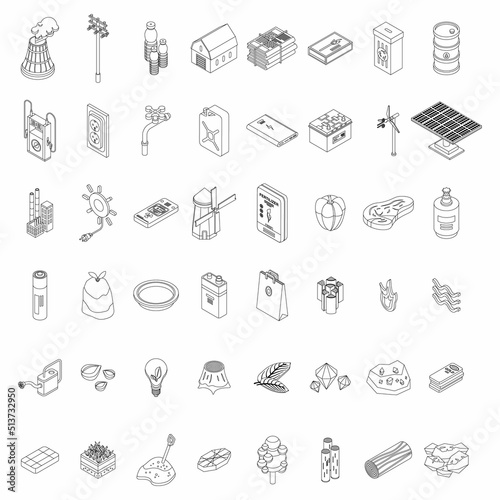 Natural resources icons set. Isometric set of natural resources vector icons thin line outline on white isolated