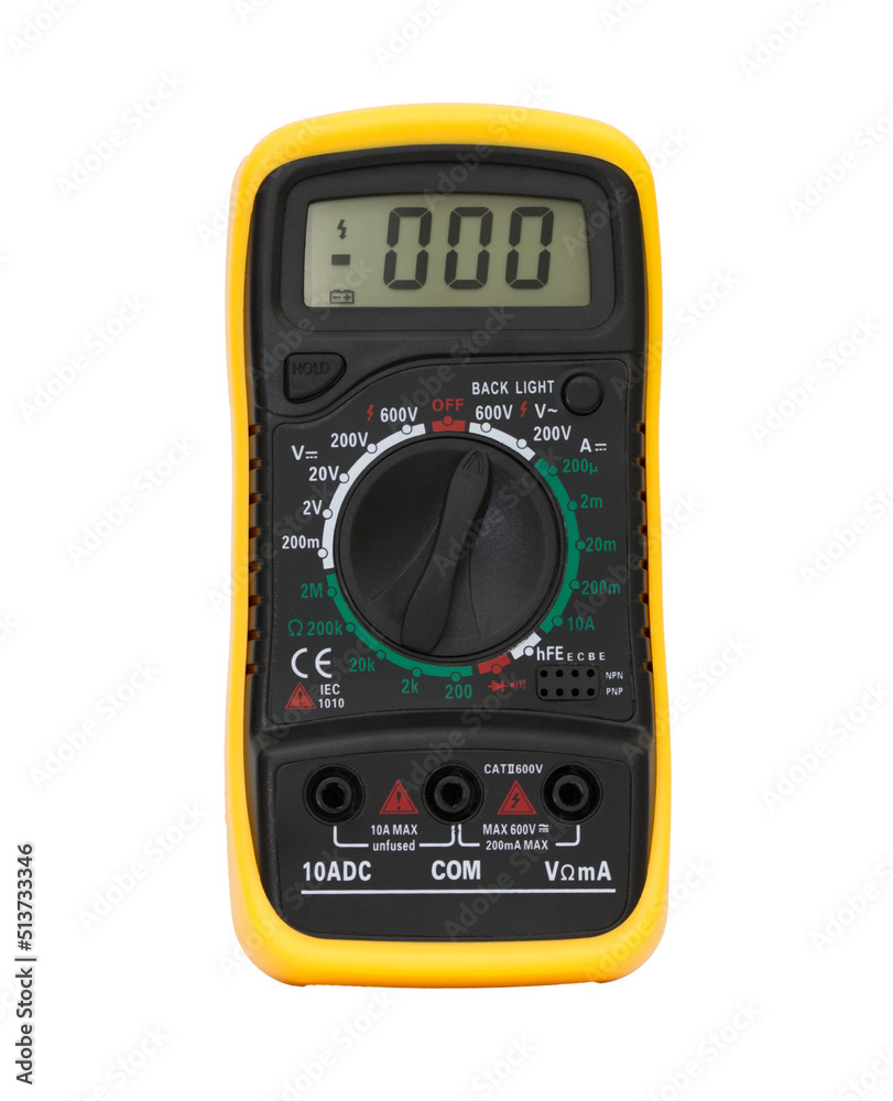 Black, yellow multimeter isolated on white background Black, yellow multimeter isolated on white background