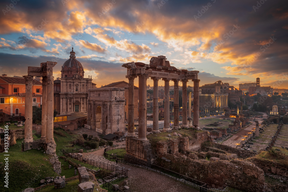 Naklejka premium Rome, Italy at the historic Roman Forum Ruins