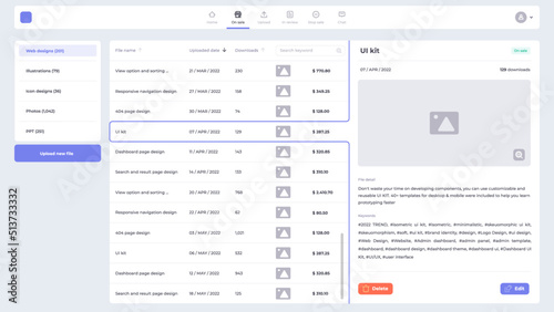 list button table search sorting design sources