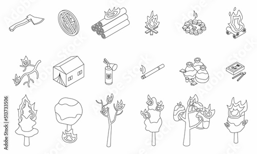 Burning thin line outline on white isolated