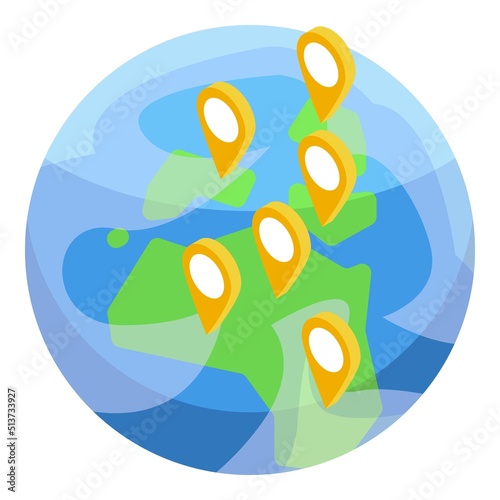 Global store locator icon isometric vector. Shop app. Map online