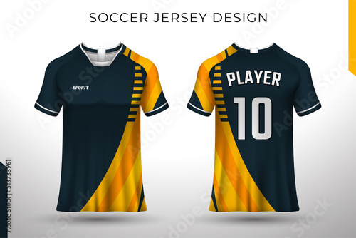 Sports jersey design t-shirt for racing, football, gaming, motocross, cycling. Mockup vector design template.