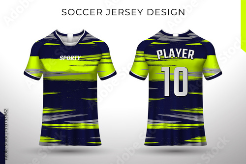 Sports jersey design t-shirt for racing, football, gaming, motocross, cycling. Mockup vector design template.