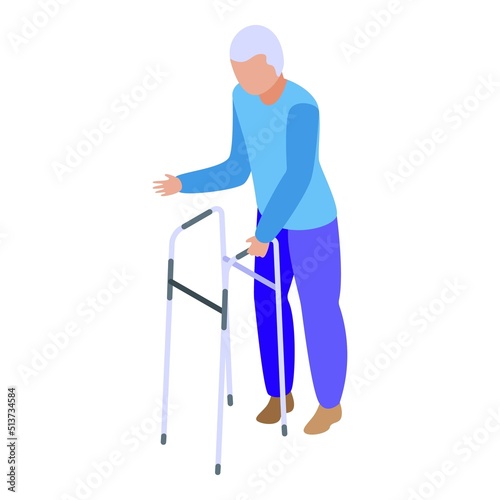 Man with walker icon isometric vector. Health care. Old patient