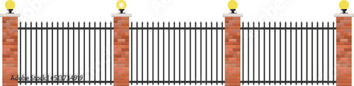 Realistic brick and steel fence 