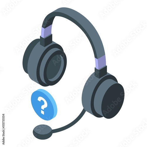 Headset support call icon isometric vector. Customer service. Online help