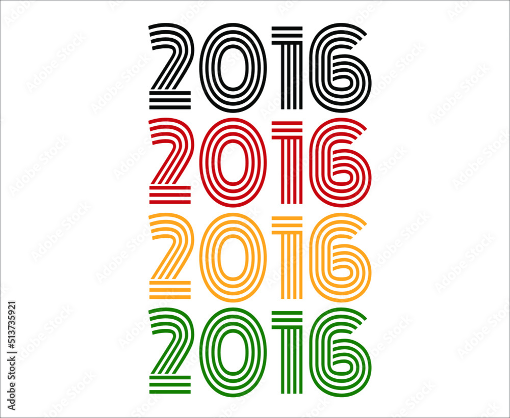 Year 2016 retro font. Vector with year for birthday in black, red, orange and green. Year 2016 retro font. Vector with year for birthday in black, red, orange and green.