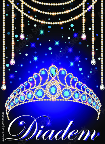 Illustration of a bridal diadem with precious stones. Background wallpaper for your phone with highlights and jewelry