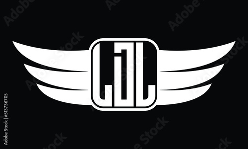 LDL three Letter Wings Flying Initial wing symbol minimalist creative concept flag icon professional logo design Vector template with abstract black and white tattoo