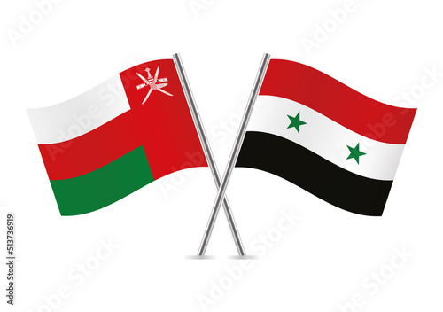 Free Download Oman and Syria crossed flags. Omani and Syrian flags on white background. Vector icon set. Vector illustration. - GFXLoad