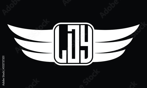 LDY three Letter Wings Flying Initial wing symbol minimalist creative concept flag icon professional logo design Vector template with abstract black and white tattoo photo