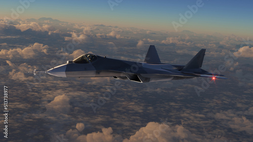 Cuadro en lienzo Fifth generation jet aircraft flies above the clouds
