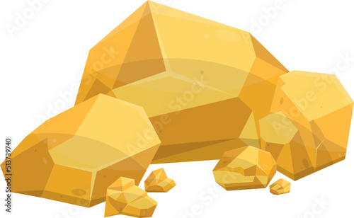 Gold stones and boulders in cartoon style. Gold nuggets. Gemstones. Gold mine elements