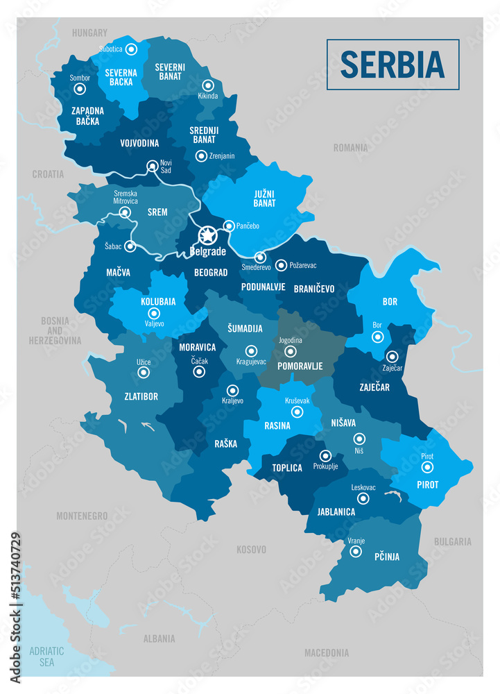 Serbia country political map. Detailed vector illustration with ...