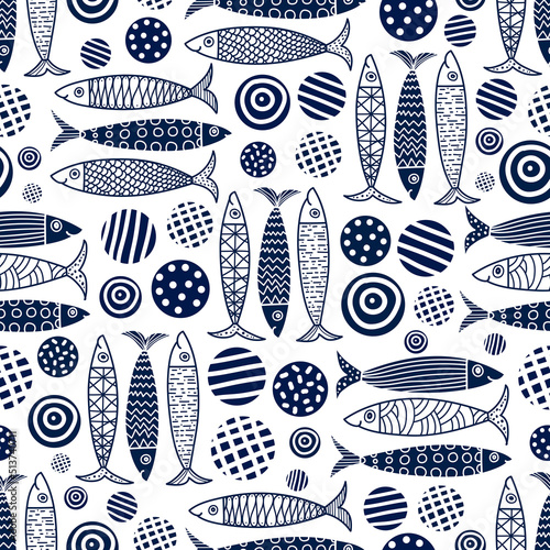 Cute fish. Kids line background. Seamless pattern. Can be used in textile industry, paper, background, scrapbooking.