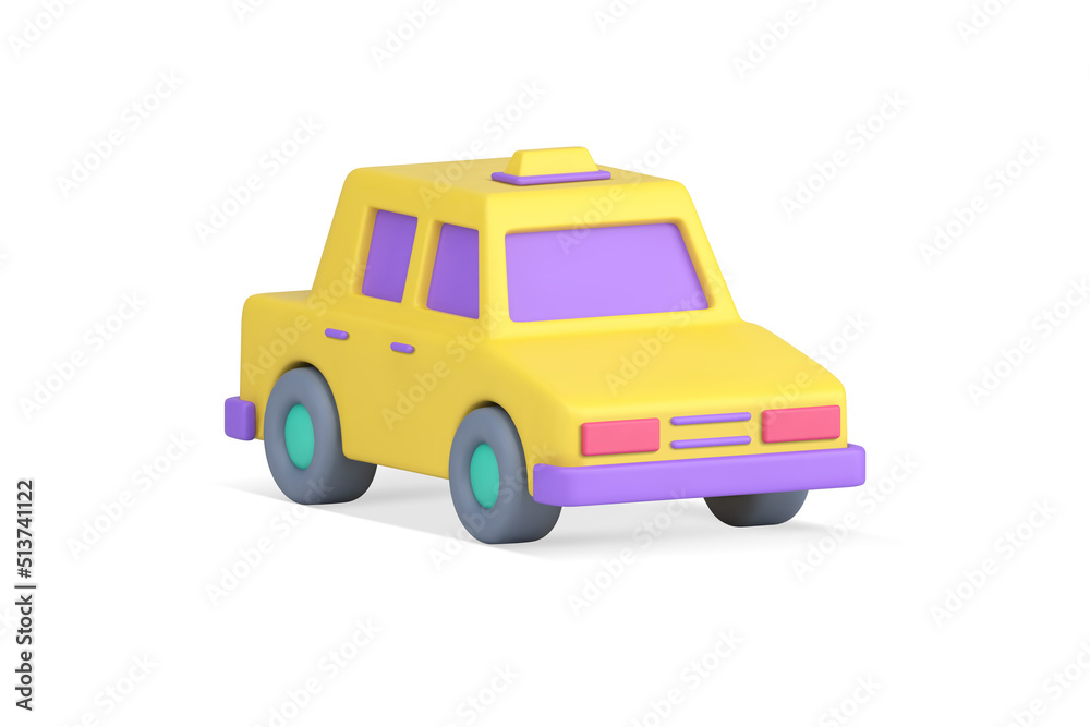 Taxi urban service yellow car with signboard front side view realistic 3d icon vector illustration