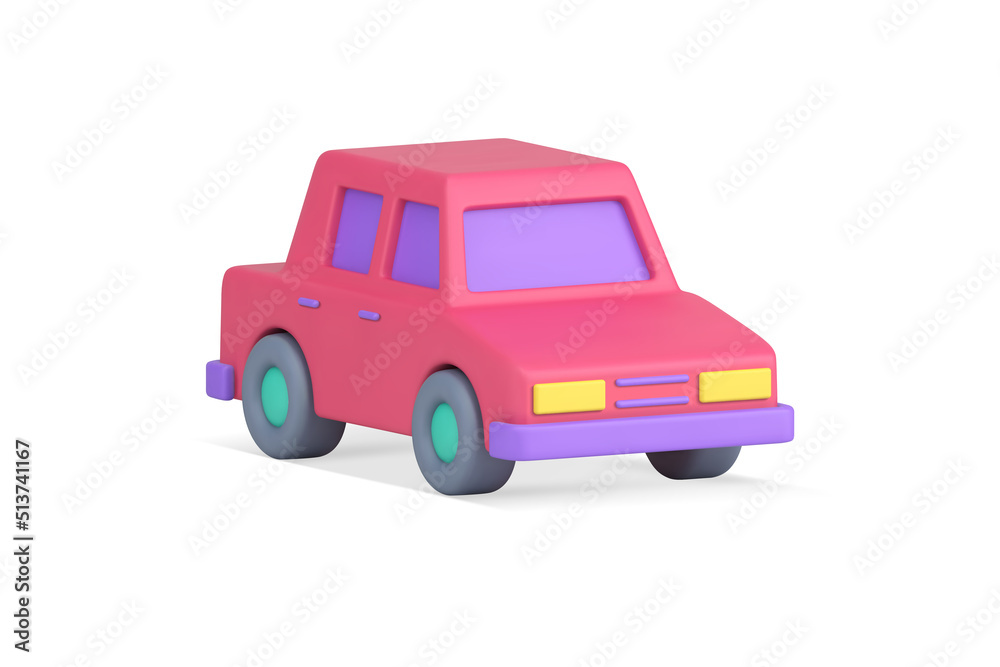 Pink cute vintage automobile for city passengers comfortable transportation realistic 3d icon vector