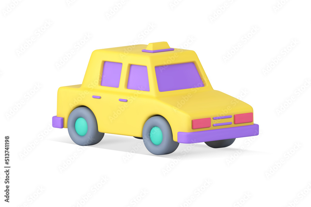 Yellow vintage car urban taxi with signboard sedan automobile isometric 3d icon realistic vector