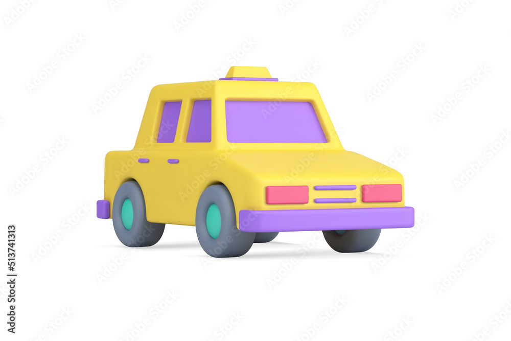 Yellow taxi cab automobile signboard fast comfortable city transportation realistic 3d icon vector