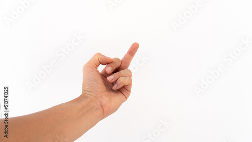 middle finger hand gesture on white background