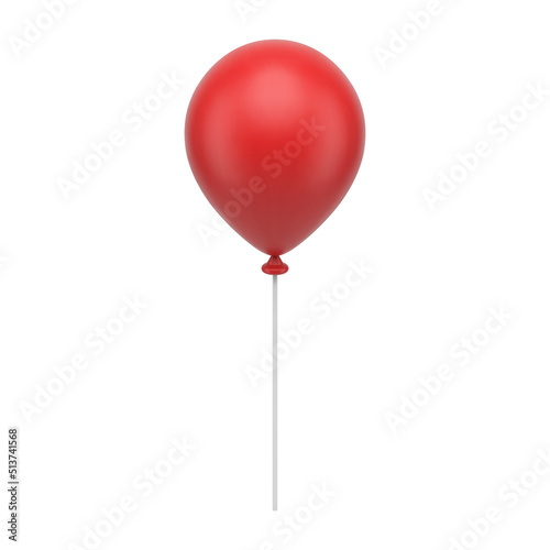 Red glossy romantic helium balloon on plastic stick holiday surprise realistic 3d icon vector