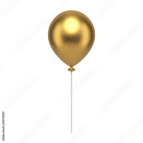 Golden flying helium balloon on stick premium holiday air design festive surprise 3d icon vector