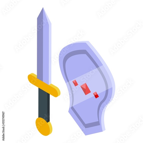 Sword gameplay icon isometric vector. Mobile team. Button slot