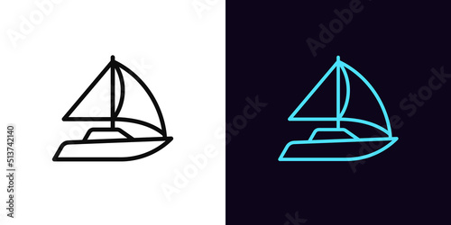 Outline sail yacht icon, with editable stroke. Sail boat silhouette, sailboat race and regatta pictogram. Yacht club, sailing and yachting