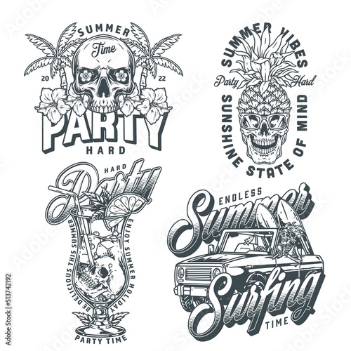 Summer party set monochrome stickers